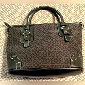NWOT Relic Handmade Leather And Jacquard Top Handle Purse In Black W Silver Acc